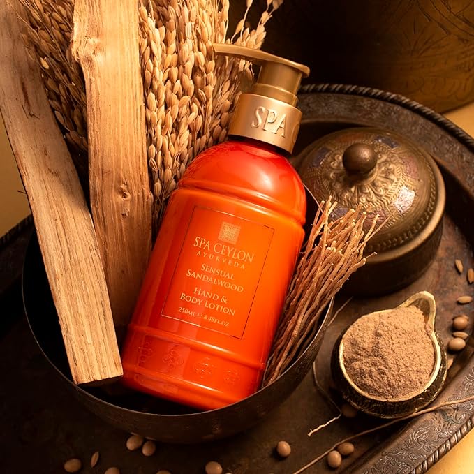 SPA CEYLON Sensual Sandalwood Hand and Body Lotion | Deep Hydrating Body Moisturizer with Coconut | Almond & Rice Bran | Cooling & Invigorating | Suitable for All Skin Types-Velvo Beauty