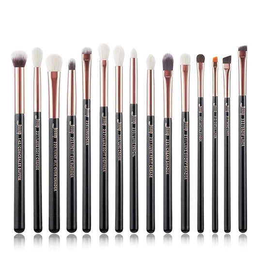 Jessup 15Pcs Professional Makeup Brushes Set Make up Brush Tools kit Eye Liner Shader Wood Handle Natural-synthetic Hair Brushes Pearl Black/Rose Gold T157-Velvo Beauty