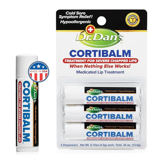 Dr. Dan's Cortibalm -3 Pack -for Dry Cracked Lips - Healing Lip Balm for Severely Chapped Lips- Designed for Men, Women and Children-Velvo Beauty