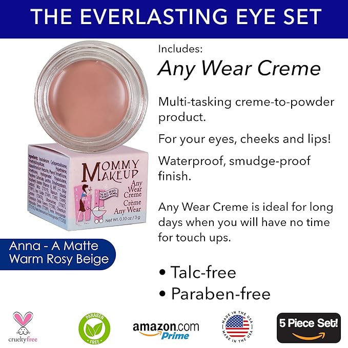 The Everlasting Eye 5 Piece Waterproof Makeup Set. Gel Eyeliner, Creme Eyeshadow, 2 brushes and Mesh Bag. Paraben-free, Talc-free, Cruelty-free. Anna/Black Orchid 1208-Velvo Beauty
