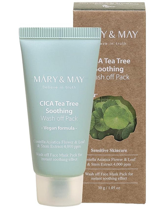 Mary&May CICA TeaTree Soothing Wash off Pack 30g | Centella Asiatica Extract, Tea Tree, Soothing, Pore Care, Trouble Relief, Mask Wash Off | Vegan, EWG Ingredients-Velvo Beauty