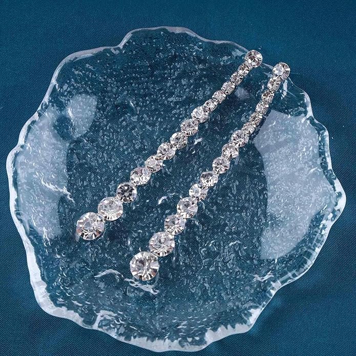 Vintage Rhinestone Chain Drop Earrings Silver Linear Crystal Earrings Sparkle Cz Tassel Earrings Long Cz Chain Stud Earrings Jewelry for Women and Girls-Velvo Beauty