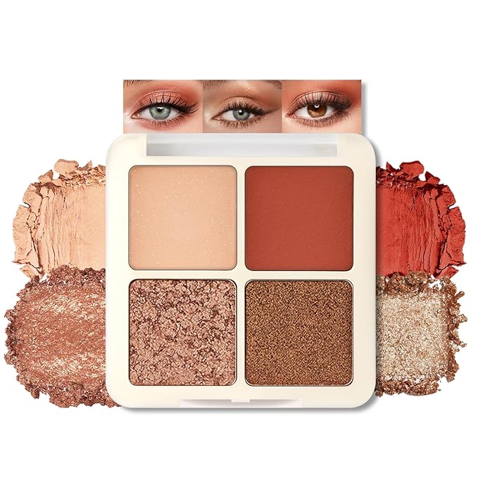 Erinde Quads Matte Eye Shadow Powder Makeup Palette, Nude Neutral Brown & Champagne Pink Shimmer Eyeshadow, Long Wearing Waterproof Everyday Eye Makeup, sombras de ojos, Maple Champagne-Velvo Beauty