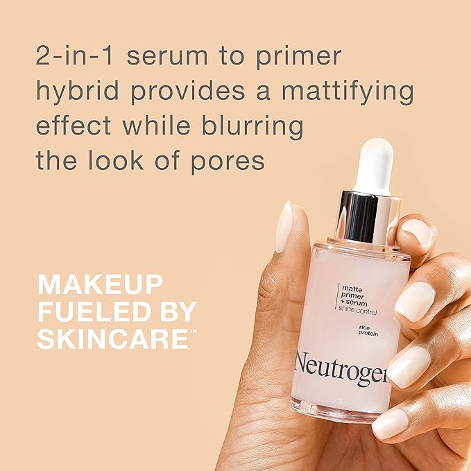 Neutrogena Shine Control Matte Booster Face Primer & Serum, Skin-Mattifying Serum-to-Primer with Rice Protein, Absorbs Excess Oil & Keeps Skin Shine Free, 1.0 fl. oz-Velvo Beauty