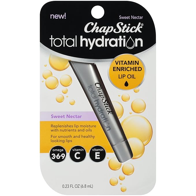 ChapStick Total Hydration Sweet Nectar Flavor Vitamin Enriched Lip Oil, Non Tinted Lip Care - 0.23 Oz-Velvo Beauty