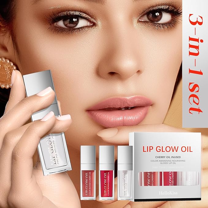 Lip Glow Oil Long Lasting Plumping Transparent Lip Balm Moisturizing Lip Oil Repairing Lip Lines and Prevents Dry Cracked for Lip Care and Dry Lips (Set-C)-Velvo Beauty