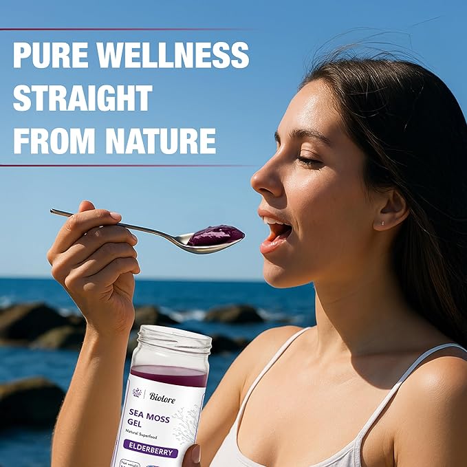 Biolore Sea Moss Gel - Elderberry 16oz, Wildcrafted Irish Seamoss with Essential Vitamins & Trace Minerals, Vegan Superfood Made in USA-Velvo Beauty