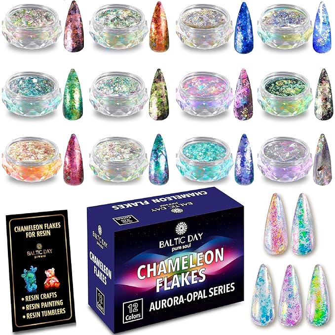 Chameleon Flakes & Chameleon Aurora Opal Flakes - Chameleon Flakes for Resin, Nails - Chameleon Mica Powder for Epoxy Resin, Paint-Velvo Beauty