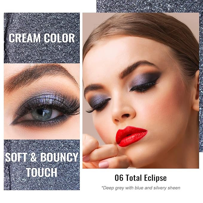 Oulac Grey Cream Eyeshadow, Waterproof Highly Pigmented Glitter Eye Shadow with Moisturizing Formula, Extremely Soft Creamy Texture, Easy to Blend, Large Capacity,.(06)-Velvo Beauty