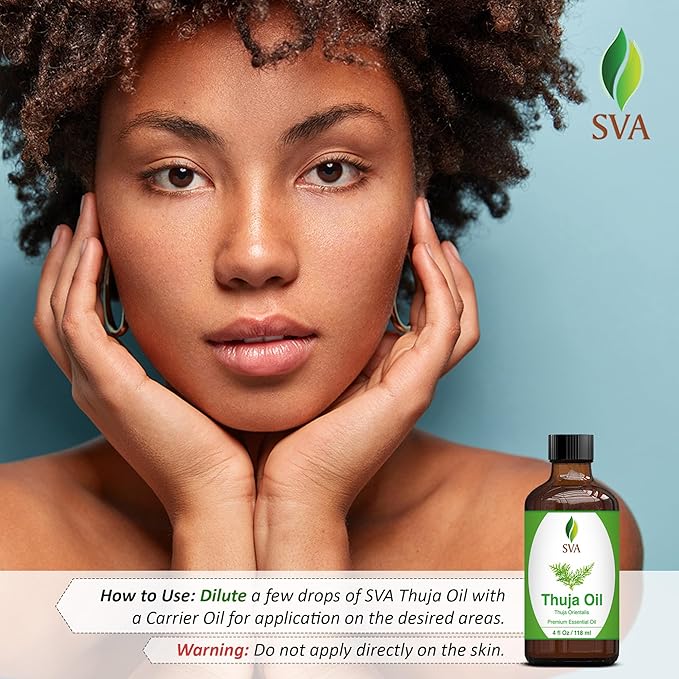 SVA Thuja Essential Oil – 4 Fl Oz – 100% Natural Thuja Oil - for Diffuser, Hair Care, Face, Skin Care, Aromatherapy, Scalp and Body Massage, Soap and Candle Making – with Dropper-Velvo Beauty