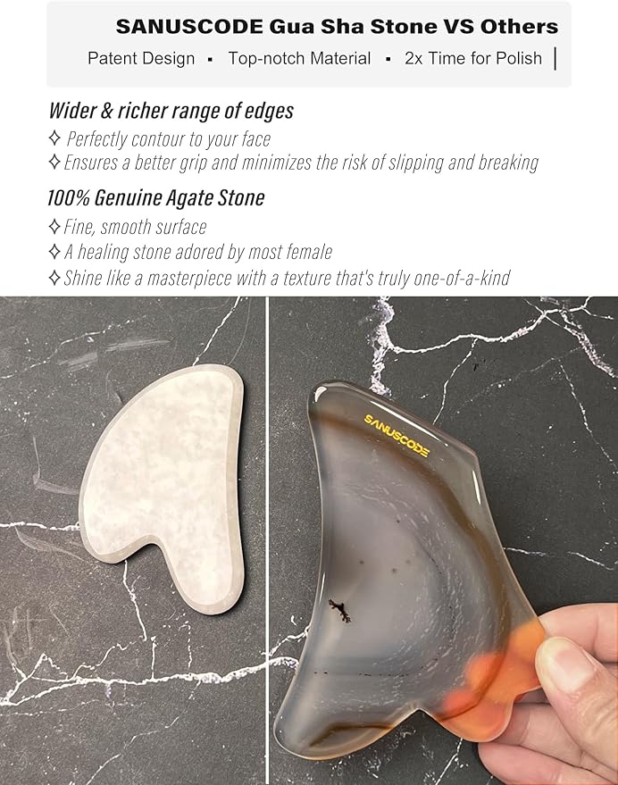 Gua Sha Stone, Gua Sha Facial Tools, Authentic Agate Stone Guasha Tool for Face Massager, Facial Sculpting Lifting Shaper, Genuine Agate Stone Patent Design-Velvo Beauty