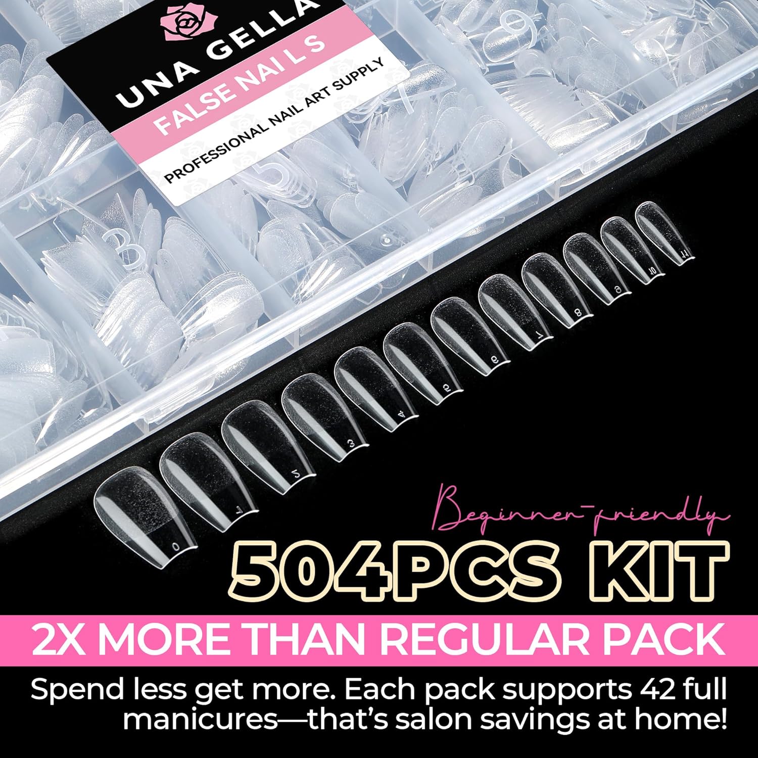 UNA GELLA Short Coffin Nails Tips, 504pcs No c Curve short Coffin Gel Press On Nails Pre Etched For Women Acrylic Nail Extension Full Cover Home Salon 12 Sizes-Velvo Beauty