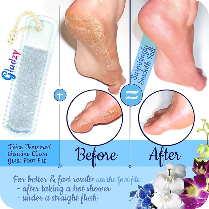 GLADZY Czech Glass Nail File Set - Multifunctional Nail Shiner Buffer, Callus Remover Foot Rasp, Glass Cuticle Pusher Manicure Stick, Etched Surface, Professional Nail Care Tool, Made in EU-Velvo Beauty