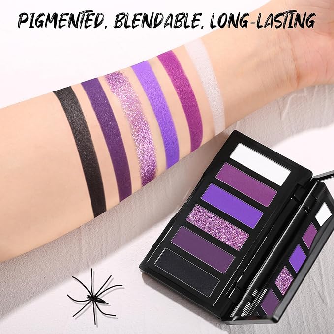 Purple Eyeshadow Palette with Mirror Lilac Violet Plum Tones Matte Shimmer Glitter 6 Colors Mini Eye Shadow Pallet Travel Size Highly Pigmented for Fairy Witch Goth Halloween Costume Makeup-Velvo Beauty