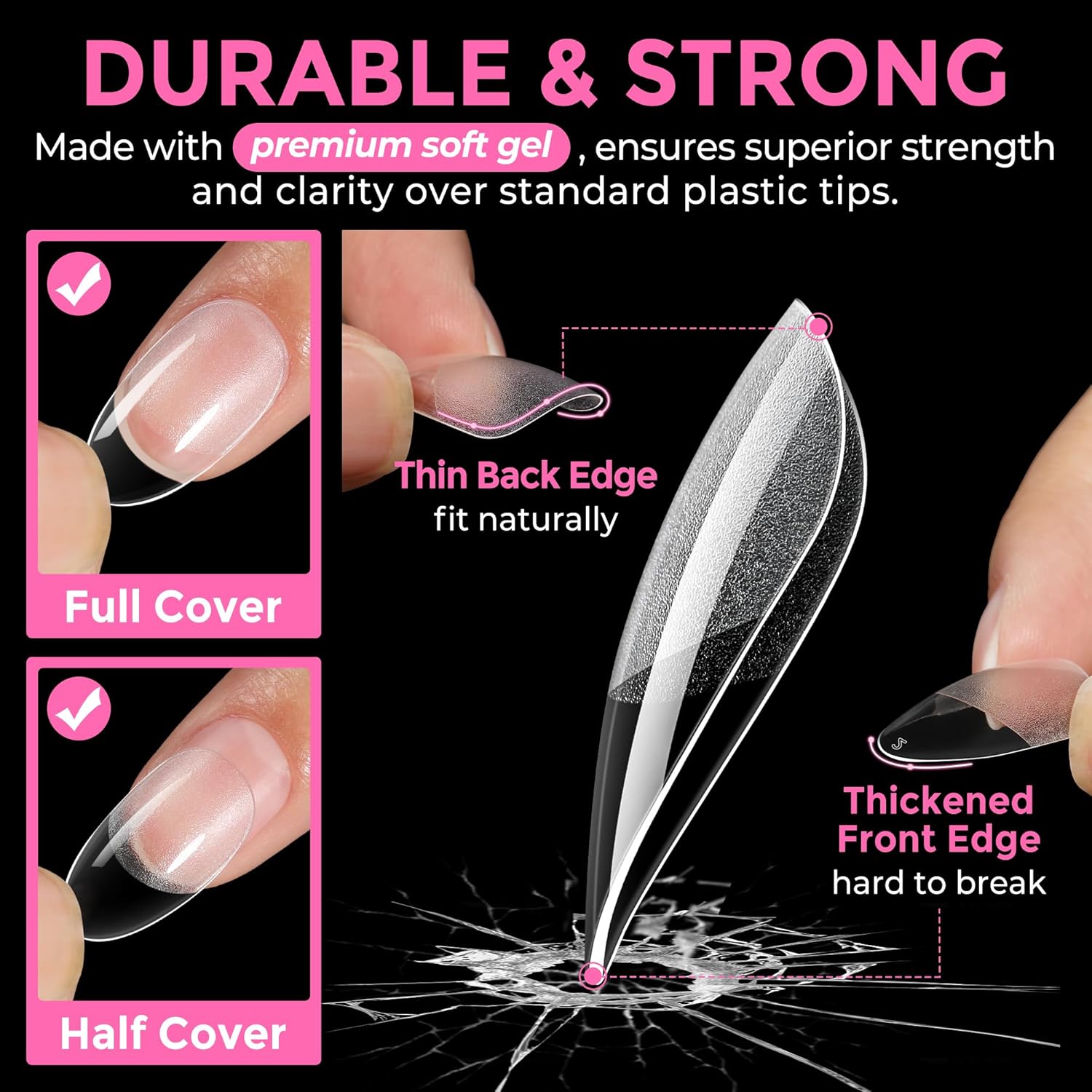 UNA GELLA Medium Oval Fake Nails Pre-Shape 216pcs Round Gel Nail Tips Press on Nails for Full Cover Acrylic Round Oval Full Nails False Nails 12 Sizes False Soft Gel Tips-Velvo Beauty