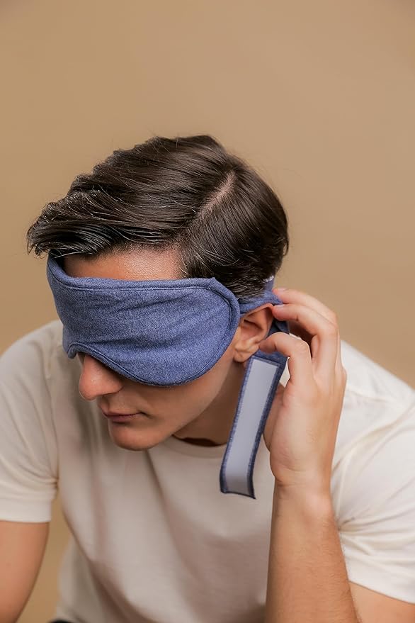 Cottonique Hypoallergenic Sleep Eye Mask made from 100% Organic Cotton (Melange Blue, Free Size)-Velvo Beauty