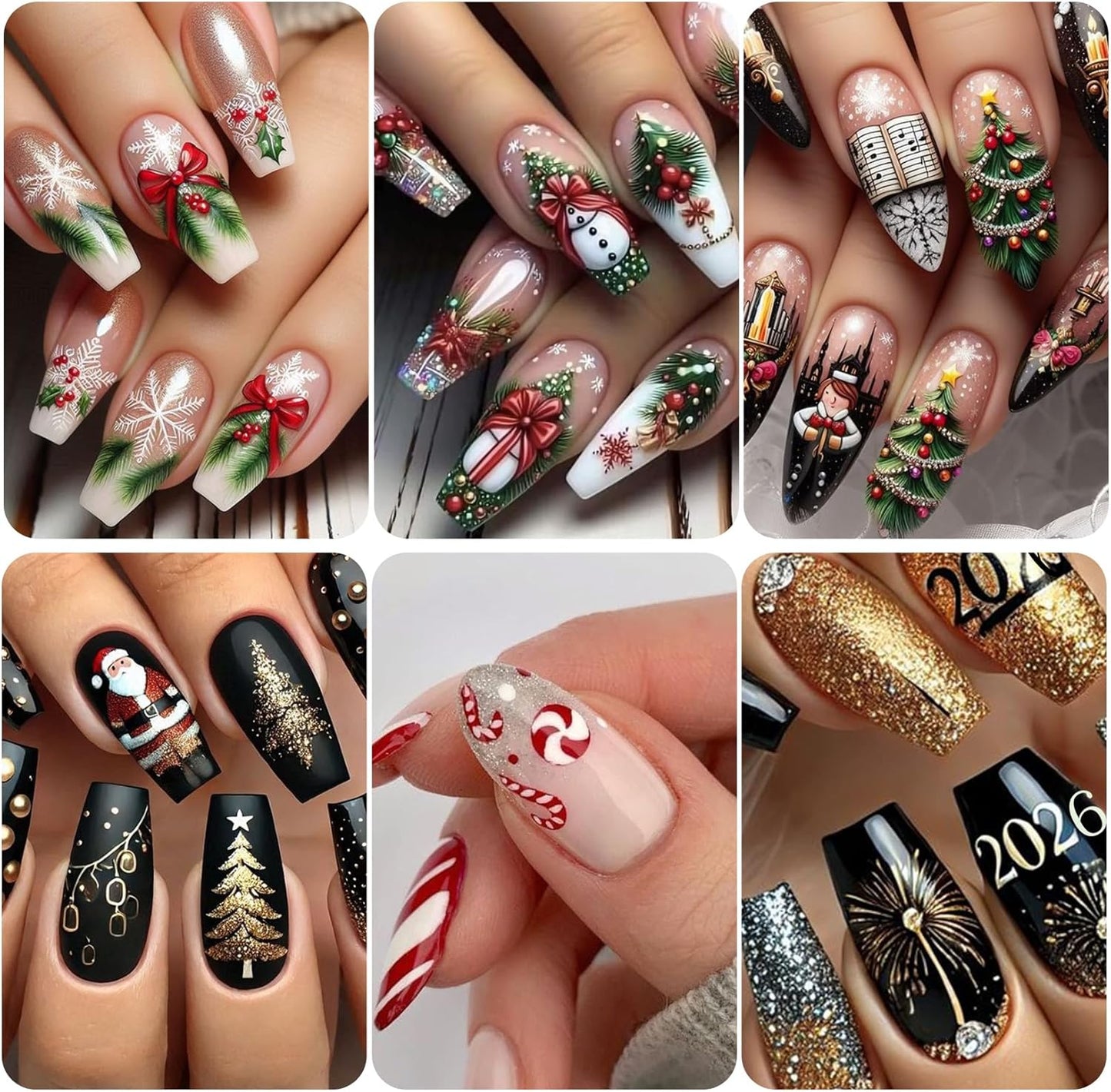 Christmas Nail Art Stickers Decals 16PCS 3D Self-Adhesive New Year Sticker for Nail Art Santa Claus Tree Elk Snowman Gonks Red Designs DIY Xmas Winter Decor Nail Art Supplies for Women Girls-Velvo Beauty