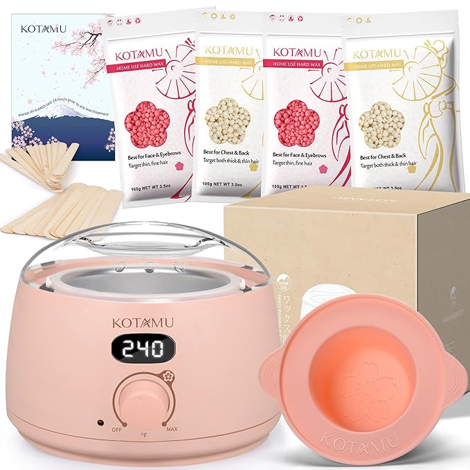 KOTAMU Wax Kit Pink Digital Hair Removal Waxing Kit for Women & Men Hot Wax Warmer Pot for Face, Eyebrow, Body, Brazilian, Bikini, Sensitive Skin Waxing Machine with 25 Accessories for Home Salon-Velvo Beauty