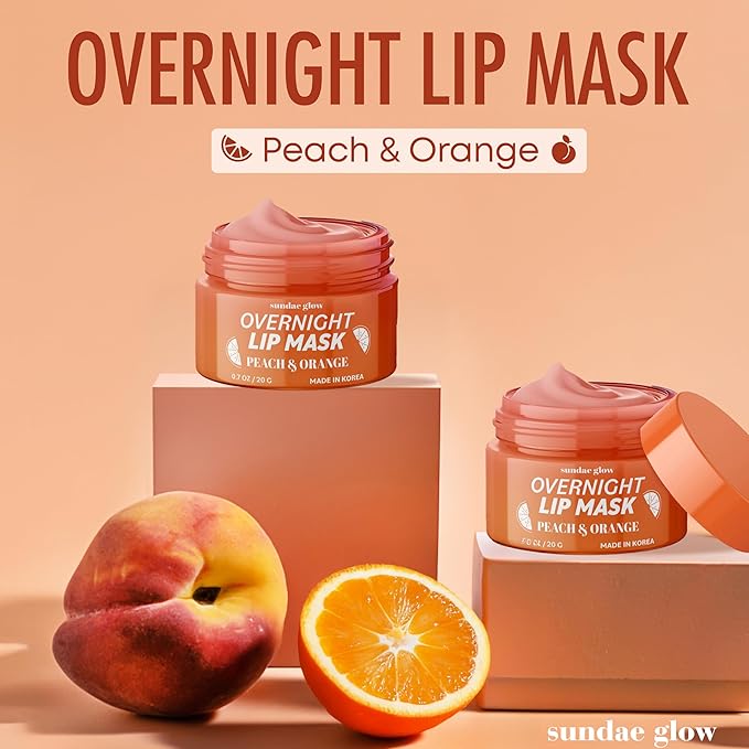 Peach & Orange Lip Mask - Dermatologist Tested, Anti-Aging, Korean Skin Care, Deep Hydration, Overnight Lip Repair - Vegan, Clean Beauty, 95% Natural, Cruelty-Free - 1 Pack-Velvo Beauty