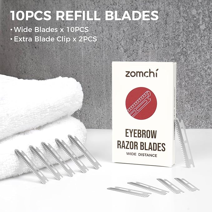 ZOMCHI Dermaplaning Razor Refills, Set of 10 Replacement Blades, Wide Distance, Metal, Plastic Free, Eyebrow Razor Blades-Velvo Beauty