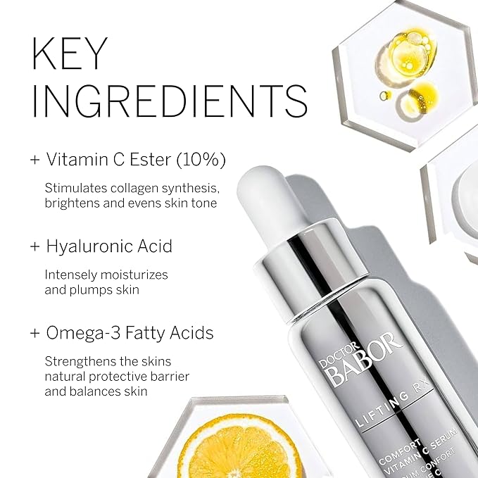 DOCTOR BABOR Lifting RX Comfort Vitamin C Serum, Infused with Hyaluronic Acid to Hydrate & Plump, Even Skin Tone, Reduces Fine Lines & Wrinkles, 20 ml-Velvo Beauty