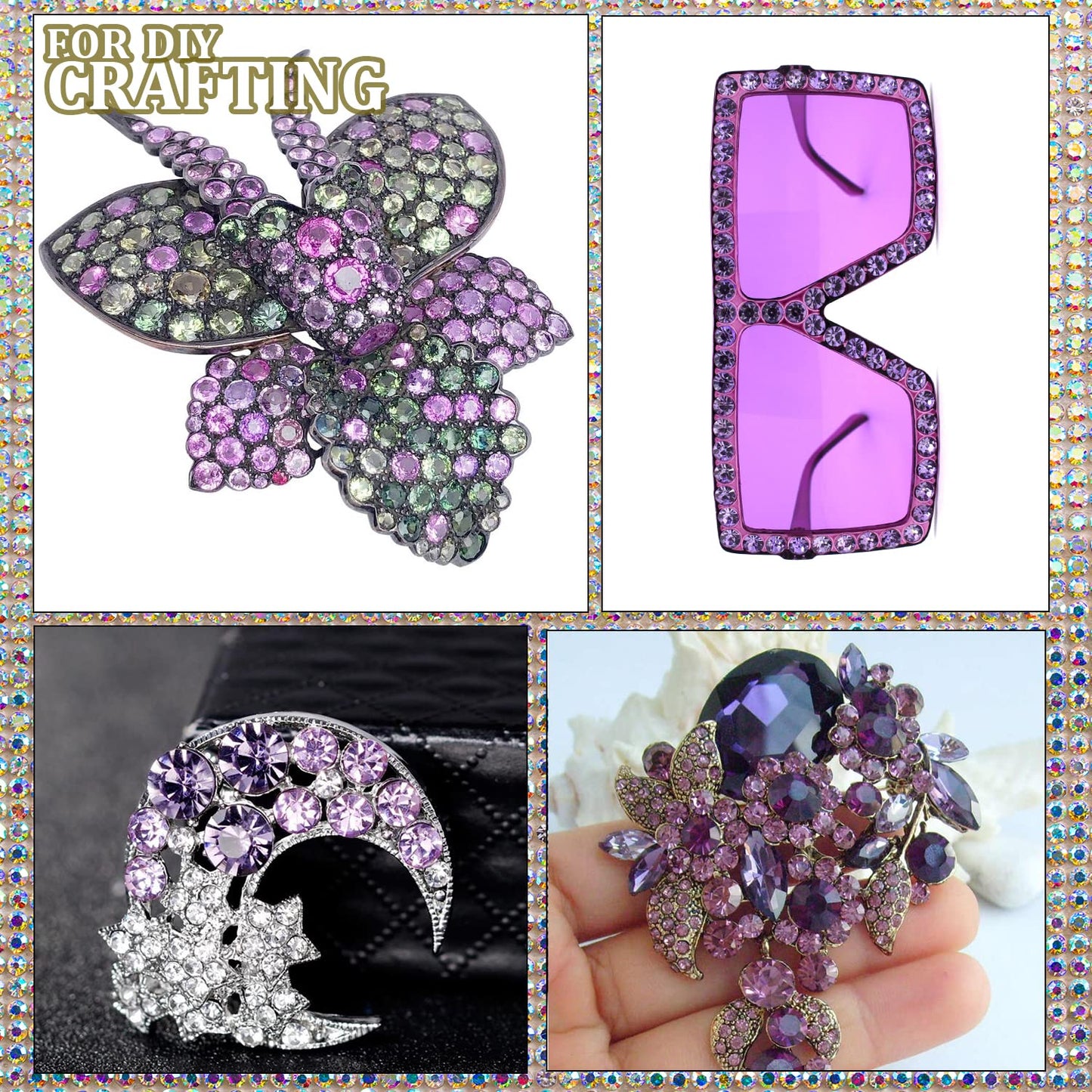 One Pack 2000 Pcs of Flatback Round Pale Purple Rhinestones 6 Sizes (1.5-6 mm) with Nail Art Rhinestone Picker Pencil and Tweezer for DIY and Salon Use-Velvo Beauty