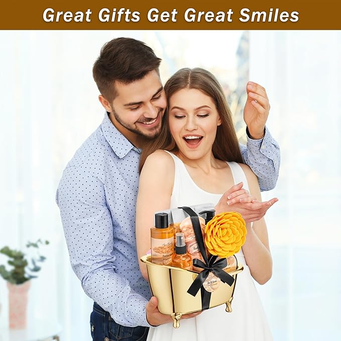 Spa Gift Baskets For Women - Luxury Bath Set With Honey & Almond - Spa Kit Includes Body Wash, Bubble Bath, Lotion, Bath Salts, Body Scrub, Body Spray, Shower Puff, and Towel-Velvo Beauty