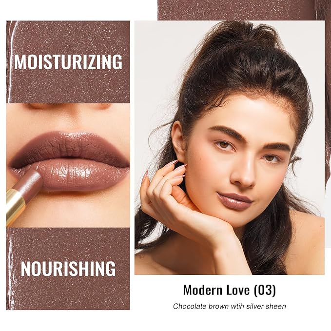 Oulac Moisturizing Shine Brown Red Lipstick for Women - 2 in 1 Glossy Brown Tinted Lip Balm, Hydrating Winter Lipstick for Dry Lips,Shine Juicy Finish Vegan 2.2g/0.07oz (03)-Velvo Beauty