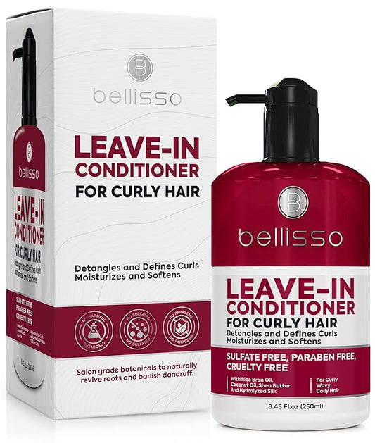Leave in Conditioner for Curly Hair - Frizz Control for Women and Men - Restores Dry, Damaged and Wavy Hair - Detangler Cream and Sulfate Free Anti Static Moisturizer Treatment with Shea Butter-Velvo Beauty