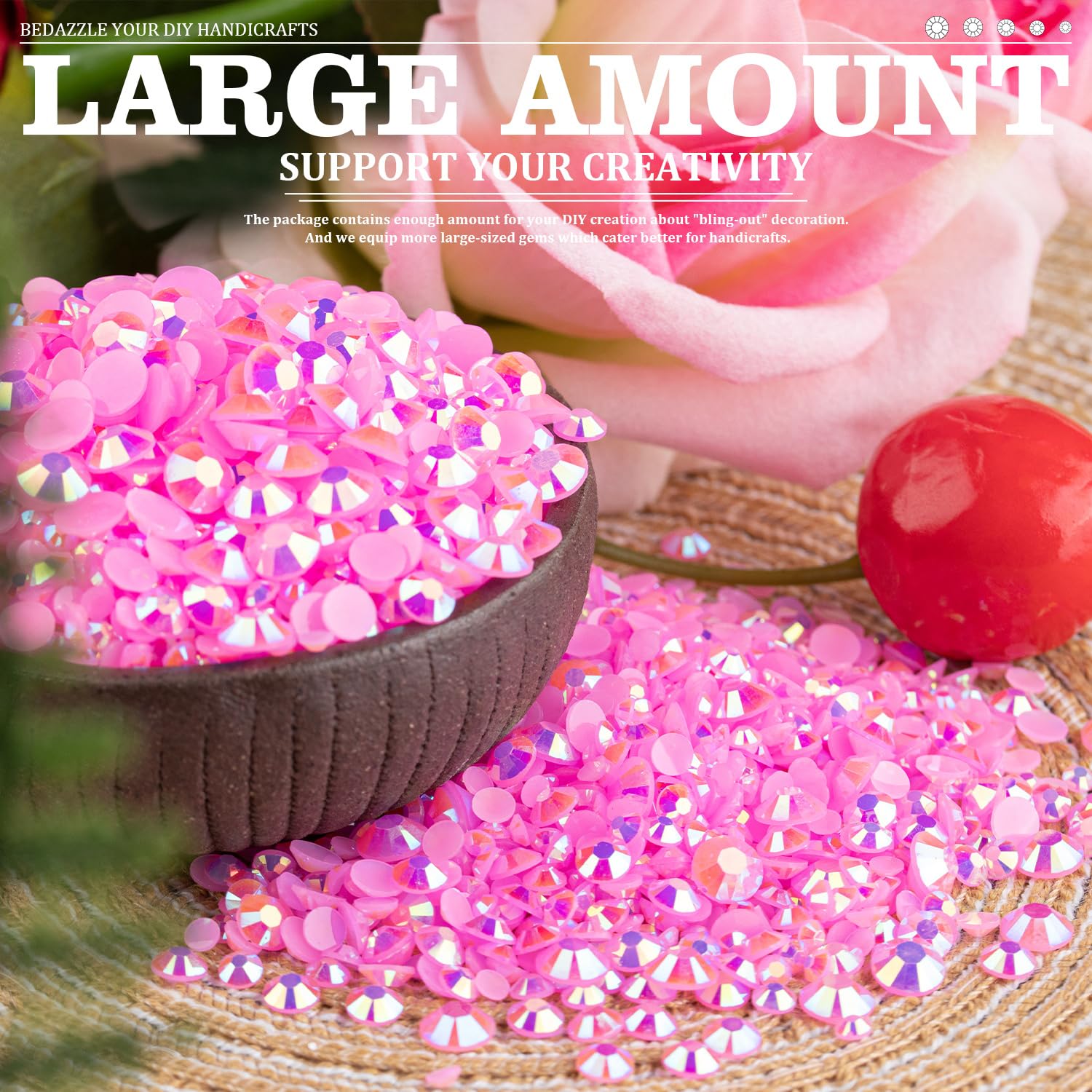 7000PCS Resin Rhinestones with Tweezers for Crafting, 2/3/4/5/6mm Flatback Jelly Rhinestones, 4 Box Pink AB Non Hotfix Crystal Gems for DIY Crafts Mugs Tumblers Clothes Makeup Nail-Velvo Beauty