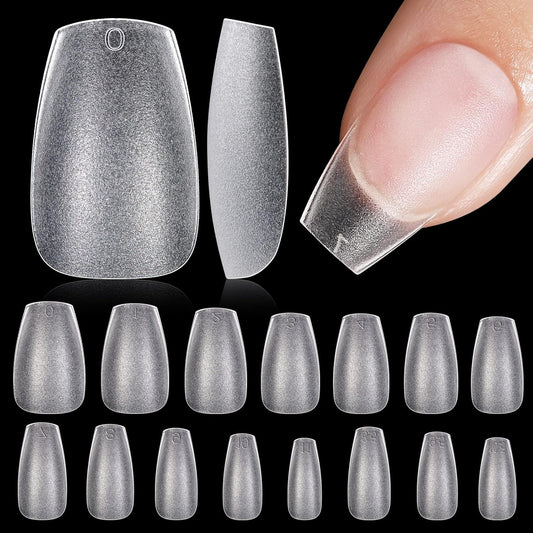TOMICCA Short Coffin Nail Tips, 15 Sizes Full Cover Double Sided Matte Gel Nails, 240Pcs Acrylic Soft Pre Shaped Nail Tips Set for Nails Professional-Velvo Beauty