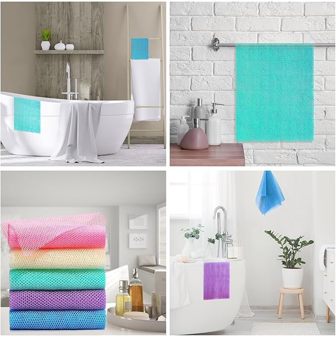 UJFQBH 5 Pieces African Bath Sponge African Net Long Net Bath Sponge Exfoliating Shower Body Scrubber Back Scrubber Skin Smoother,Great for Daily Use (Purple, Pink, Green, Blue, White)-Velvo Beauty
