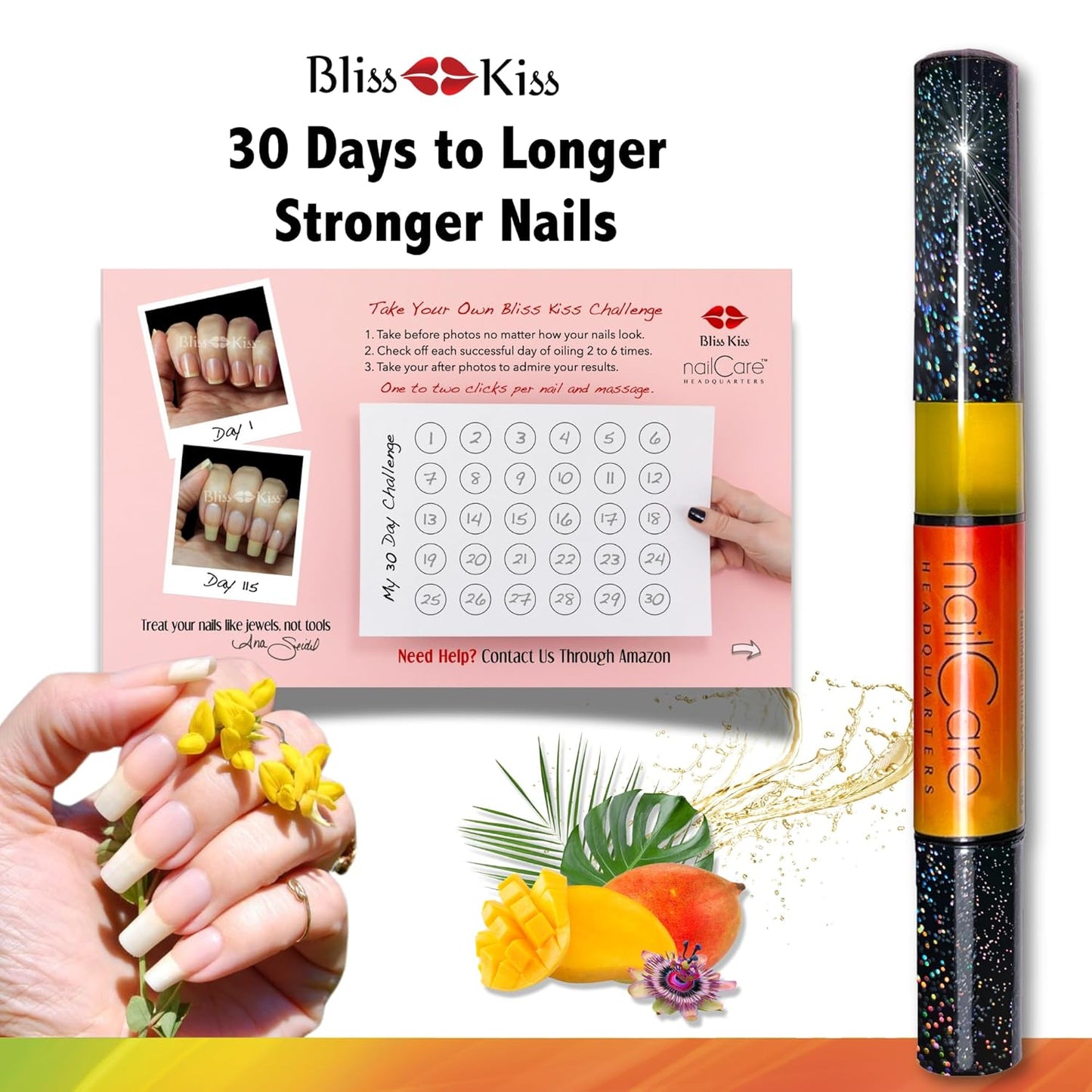 Nail Care Headquarters Simply Pure Cuticle Oil Pen for Nails - Nail Strengthener & Growth Oil and Serum Support for Damaged Nails, Hangnails w/Jojoba cuticle oil—Bali Mango Fragrance-Velvo Beauty