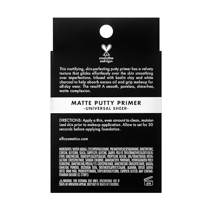 e.l.f., Matte Putty Primer, Skin Perfecting, Lightweight, Oil-free formula, Mattifies, Absorbs Excess Oil, Fills in Pores and Fine Lines, Soft, Matte Finish, All-Day Wear, 0.74 Oz-Velvo Beauty