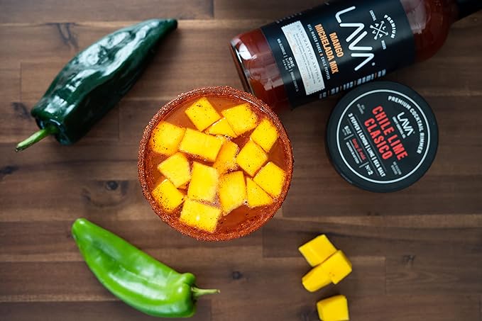 (3-Pack) LAVA Premium Mango Michelada Mix Made With Real Mango Puree, Ancho Chile Peppers, New Mexico Chile, Tamarind, Vegan, 1-Liter (33.8oz) Glass Bottle, Ready to Use-Velvo Beauty