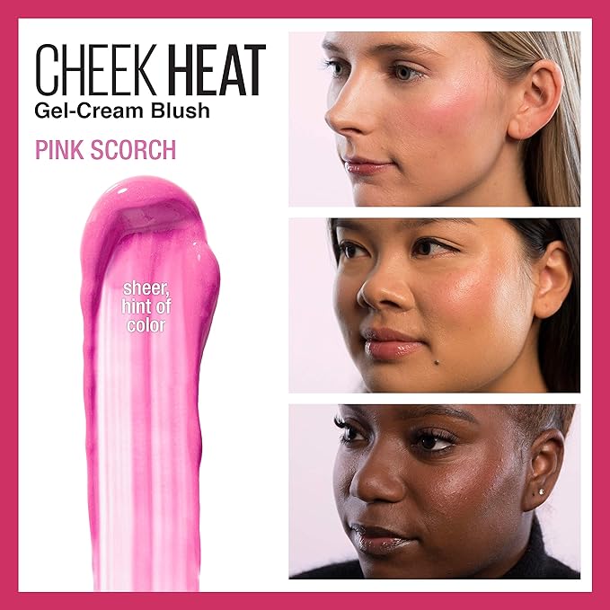 Maybelline Cheek Heat Gel-Cream Blush Makeup, Lightweight, Breathable Feel, Sheer Flush Of Color, Natural-Looking, Dewy Finish, Oil-Free, Pink Scorch, 1 Count-Velvo Beauty