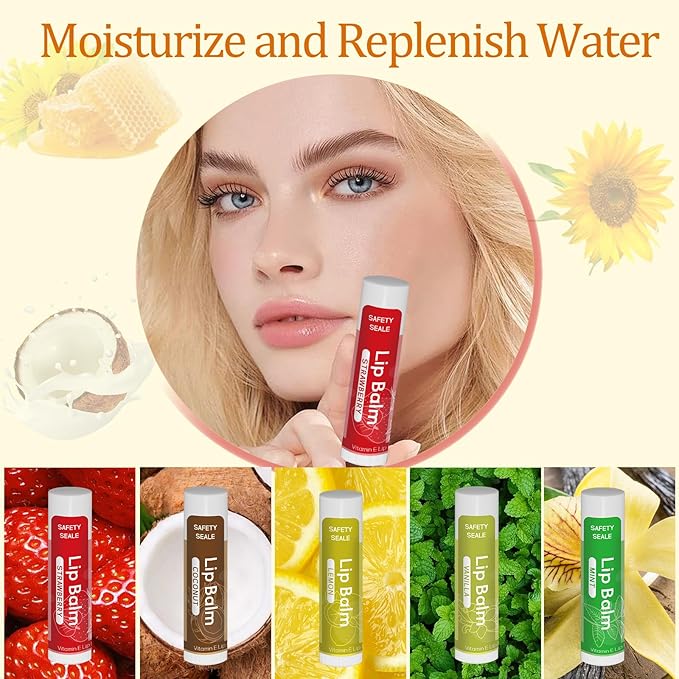 5 Pack Lip Balm Natural Lip Balm Bulk with Shea butter and Coconut Oil Moisturizing, Soothing, and Repairing for Chapped Lips Party Favors adults kids - 5 flavors 0.15 Oz-Velvo Beauty