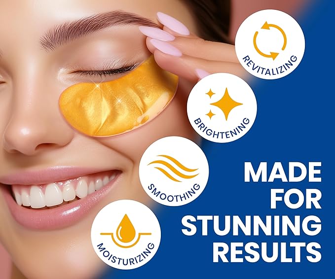 Stylia Under Eye Patches for Puffy Eyes and Dark Circles (20 Pairs) - 24k Gold Under Eye Mask with Vitamin C, Hyaluronic Acid, Pearl Extract - Eye Masks for Dark Circles and Puffiness-Velvo Beauty