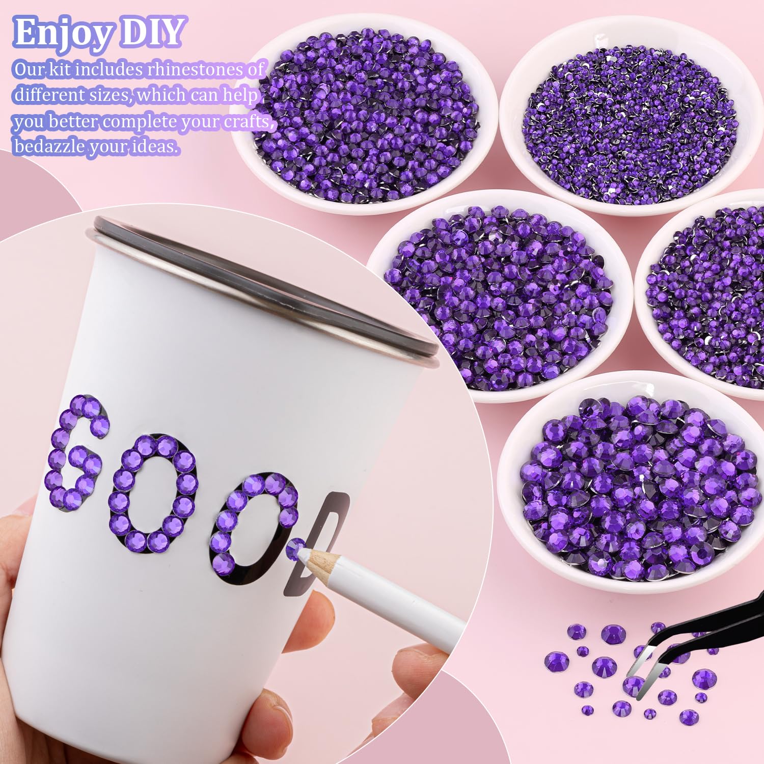 30000Pcs Dark Purple Rhinestones for Bedazzling with B7000 Jewelry Glue, Bedazzler Kit Flatback Gems, Resin Rhinestones for Crafting Crafts Clothing Shoes Fabric Nail Art Assorted Size 2/3/4/5/6mm-Velvo Beauty