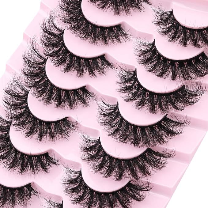 Mink Lashes Fluffy D-Curl False Eyelashes 20mm Long Volume Lashes That Look Like Extensions Cat Eye Fake Lashes Faux Mink Strip Lashes Pack 7 Pairs-Velvo Beauty