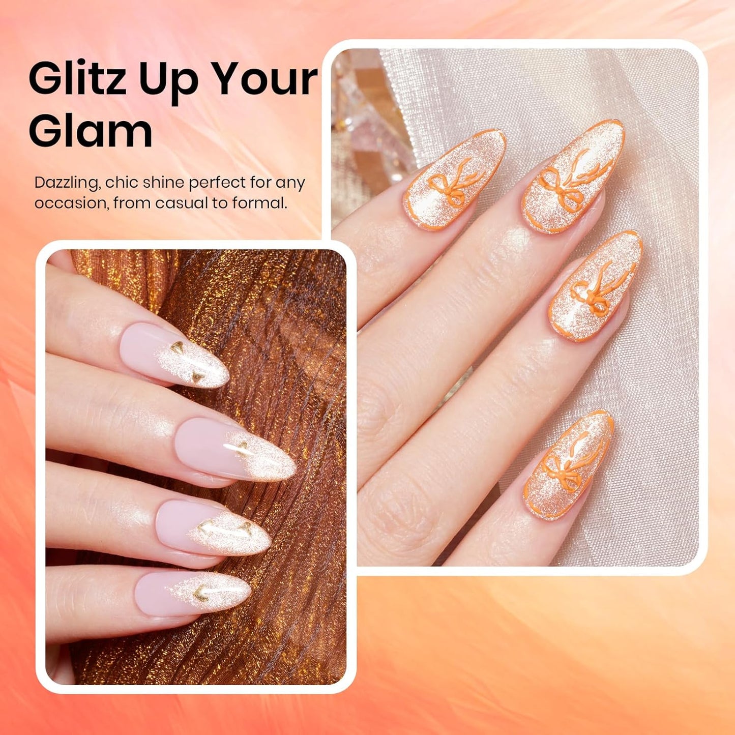 Beetles Orange Cat Eye Gel Polish, 15ML Orange Cat Eye Glitter Gel Polish with Magnet Soak Off UV Shimmer Velvet Gel Twilight Glow Series French Nail Art Design Manicure Gifts for Women-Velvo Beauty