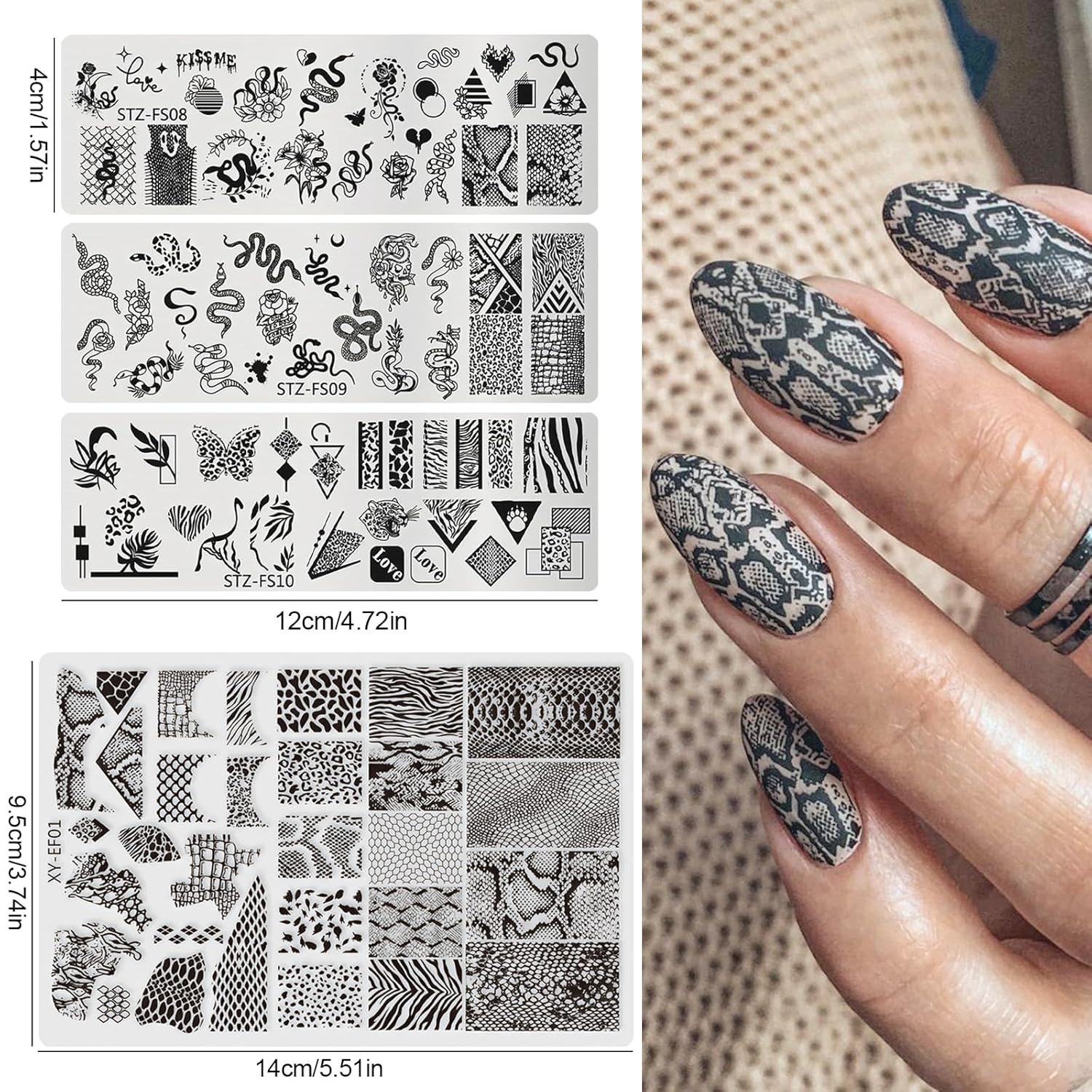 4pcs Snake Leopard Print Nail Stamping Plate Stencil with French Tip Nail Stamper Kit Reusable Salon Nail Set DIY Manicure Supplies Nail Art Tools-Velvo Beauty