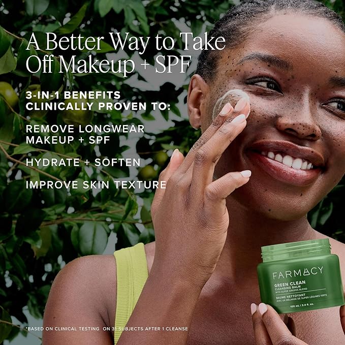 Farmacy Makeup Remover Cleansing Balm - Green Clean Waterproof Makeup Remover + Oil Based Cleanser - Newly Formulated Double Cleanser with Plant Based Waxes + Upcycled Moringa (200ml)-Velvo Beauty