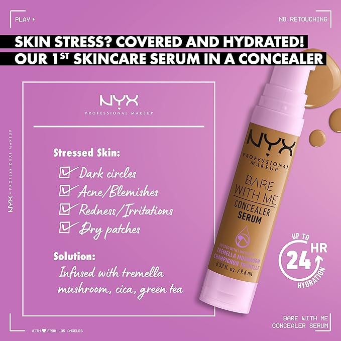 NYX PROFESSIONAL MAKEUP Bare With Me Concealer Serum, Up To 24Hr Hydration - Tan-Velvo Beauty
