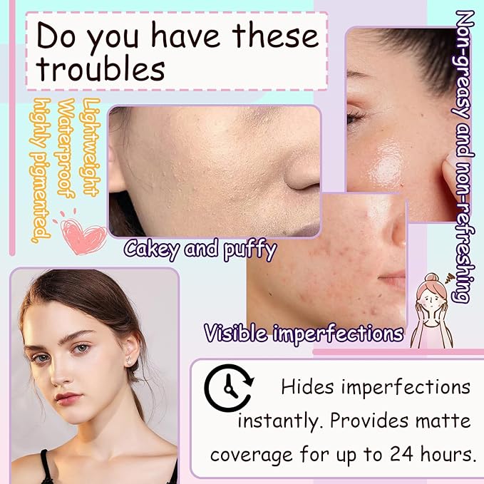 Air Cushion CC Cream Mushroom Head Foundation,Waterproof Long Lasting Loose Setting Powder,Moisturizing BB Cream Liquid Foundation Makeup Primer Concealer Base with Makeup Sponge（4PCS）-Velvo Beauty