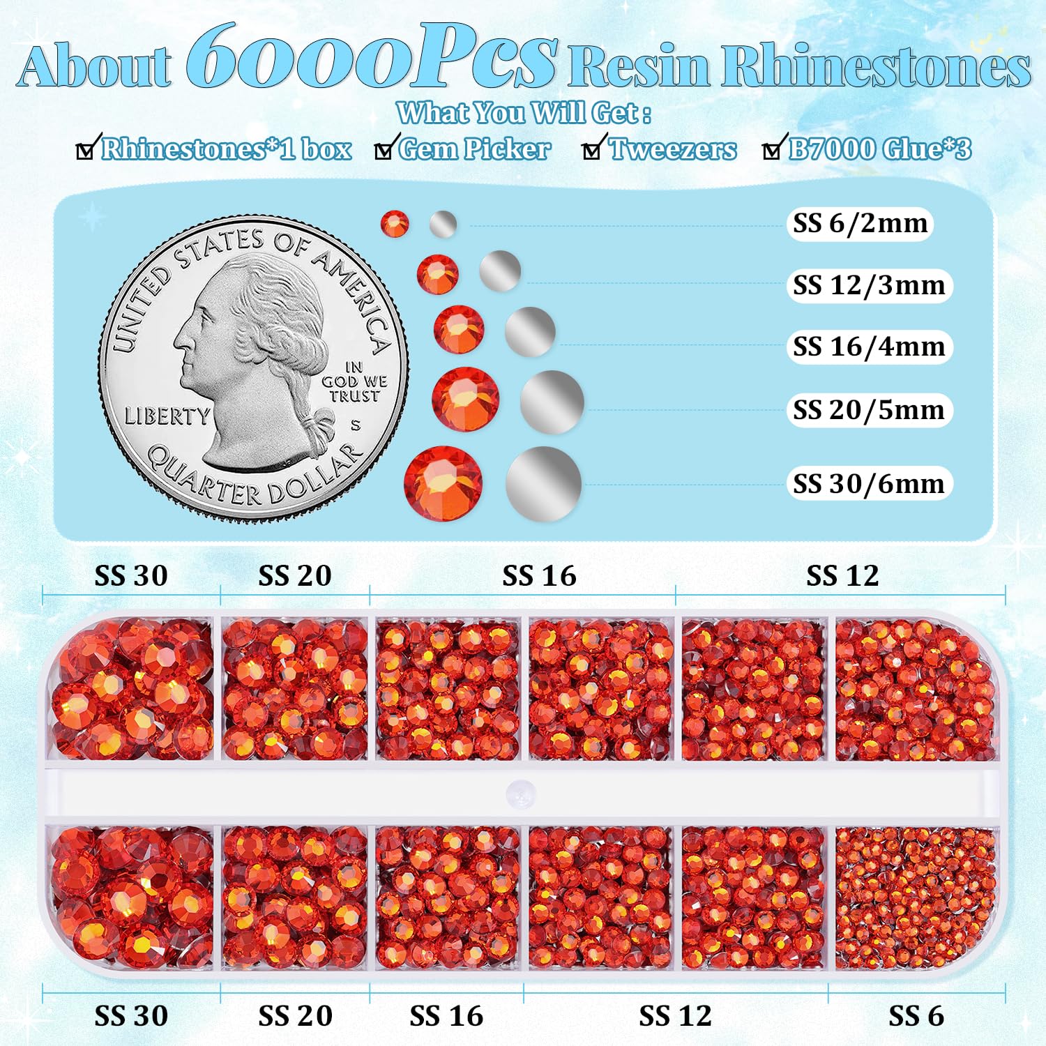 6000Pcs Resin Rhinestones for Bedazzling with 3Pcs B7000 Jewelry Glue, 1 Box Red Zircon Flatback Rhinestones for Crafting Crafts DIY, Crystals Gems for Clothing Shoes Tumblers Nail Art Makeup-Velvo Beauty