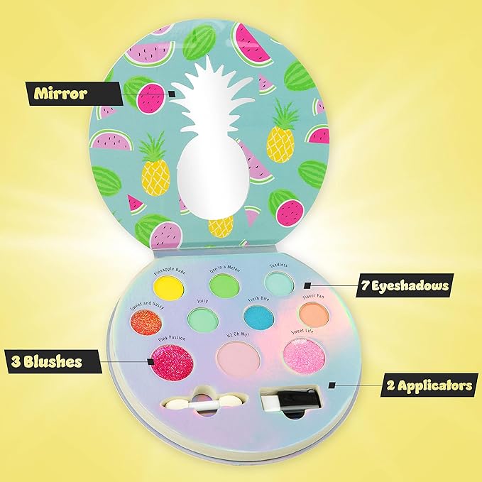 Expressions The Sweet Life Glisten & Glitter Makeup Palette 10 Color Eyeshadow Palette & Blush Makeup Novelty Beauty Set, Fold Out Compact with Mirror,Washable, Non-Toxic-Velvo Beauty