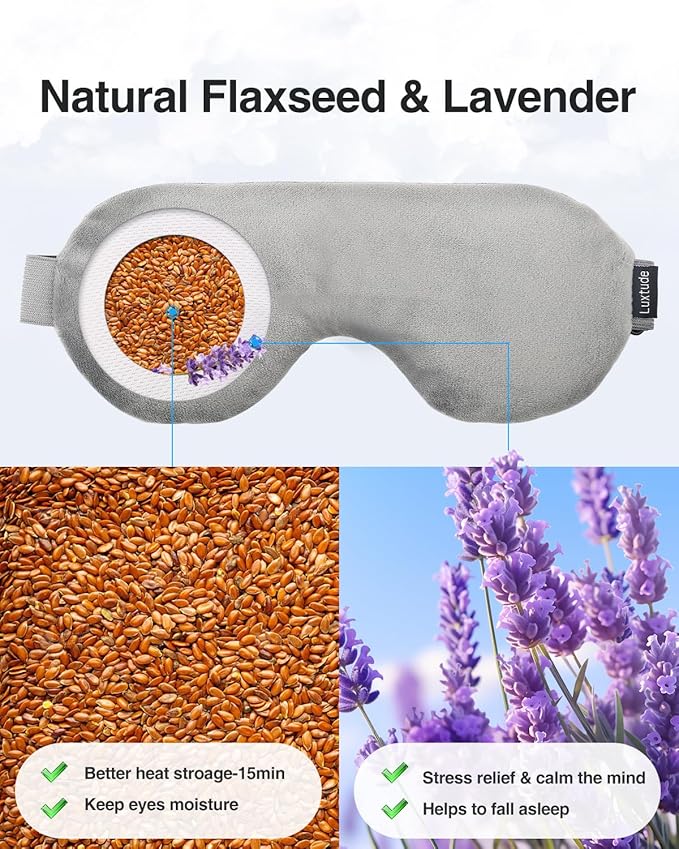 Luxtude Heated Eye Masks for Dry Eyes with Flaxseed & Lavender, Microwave Warm Eye Compress Moist Heat, Weighted Eye Mask for Sleeping, Hot Stye Eye Compress for Puffy Eyes, Dark Circles (Gray)-Velvo Beauty