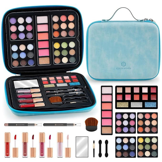 Color Nymph Makeup Palettes Makeup kits for Girls Any Ages, Teens Makeup Pallet for Beginner with Reusable Handbag, Eyeshadow Palette with Blushes Bronzer Highlighter Lipgloss Lip Oil Brushes Mirror-Velvo Beauty