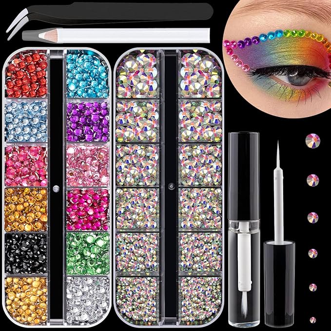 Flat Back Rhinestone Kits Colorful Rhinestones+Crystal AB Gems With Quick Dry Glue+Picker Pencil+Tweezer For Nail Art And Face Make-up-Velvo Beauty